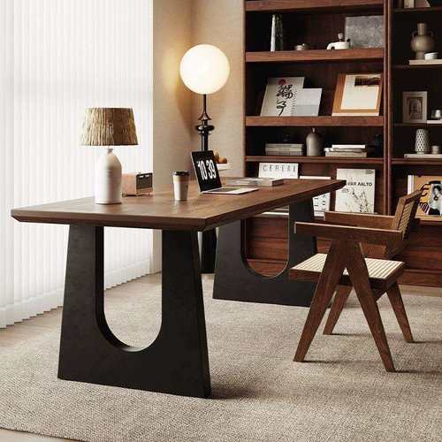 实木餐桌胡桃木色客厅原木大长桌大板一体会议桌办公桌书桌工作台