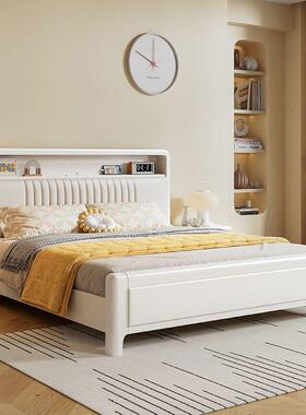 fLE奶油风胡桃木白色1.8M双人主卧实木床‘’床1.5米简约现代储物