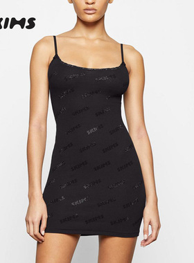 SKIMS HIRE RHINESTONE闪钻烫字母蕾丝连衣裙辣妹吊带包臀短裙女
