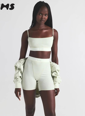 SKIMS HIRE COTTON RIB SCOOP 薄荷绿棉质螺纹短款吊带内衣背心女