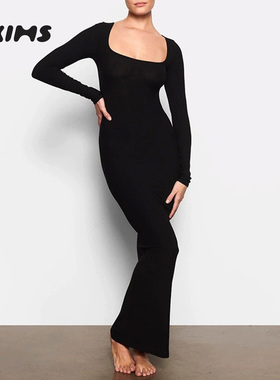 SKIMS HIRE SOFT LOUNGE长袖莫代尔连衣裙性感修身紧身包臀长裙女