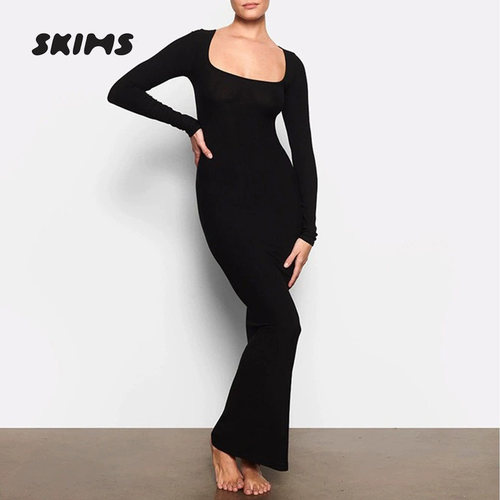 Skims卡戴珊大方领长袖连衣裙女