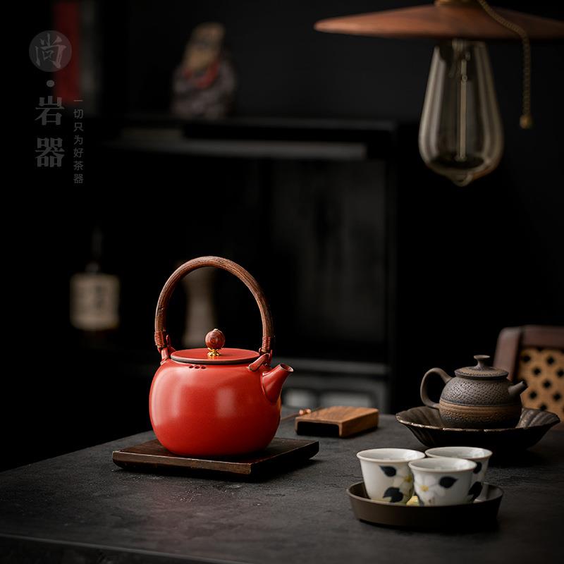 复古红色提梁壶煮茶壶家用带过滤泡茶壶单壶围炉煮茶器电陶炉陶壶