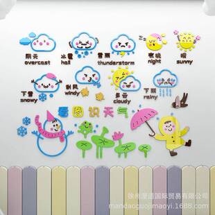 看图识天气卡通墙贴3d立体儿托管班早教中心文化墙幼儿园墙面装饰