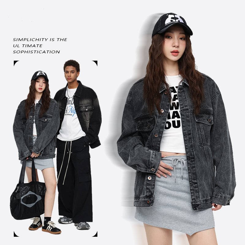 LA高级感复古美式牛仔翻领上衣