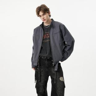 潮牌情侣宽松开衫 LA春秋季 外套男时尚 短款 拉链上衣 复古工装