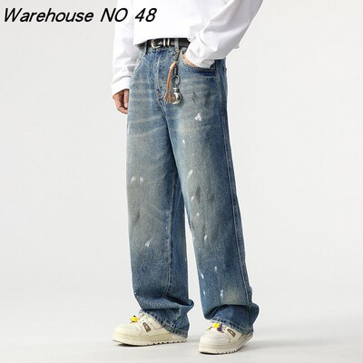 NO48巴黎风复古高街涂鸦牛仔裤