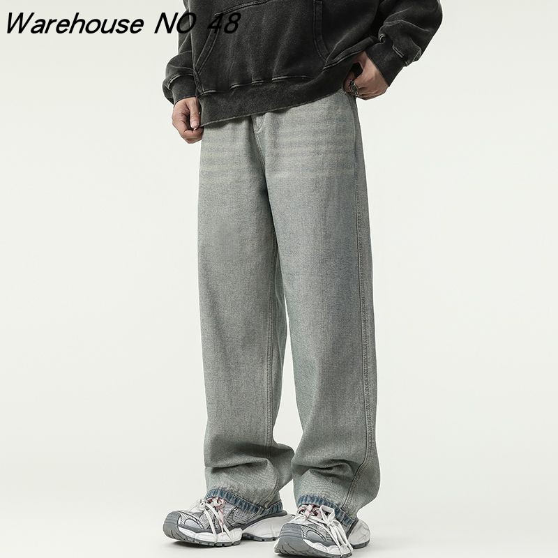 NO48高街潮牌宽松直筒反面牛仔裤