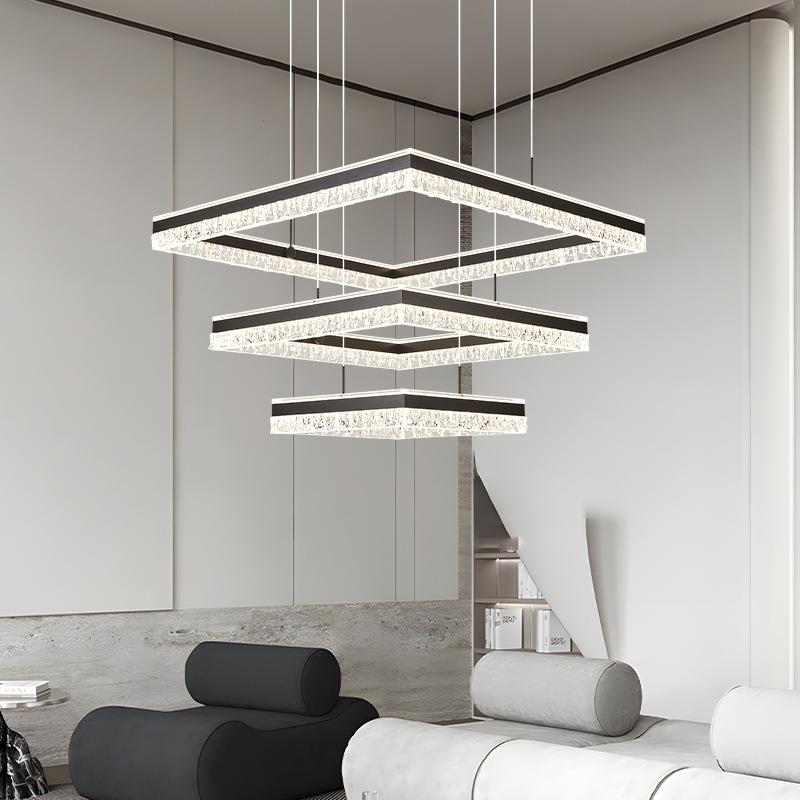 意式极简灯方框吊灯冰纹客厅灯方形大厅主灯现代简约卧室灯新款灯