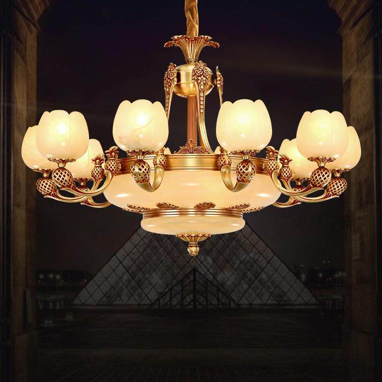 全铜欧式吊灯奢华美式复古云石客厅灯饰简欧大气餐厅全铜灯具
