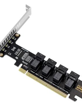 PCIeX16转4口U.2NVMESFF-8643SFF-8639扩展卡PCIe4.0拆分卡