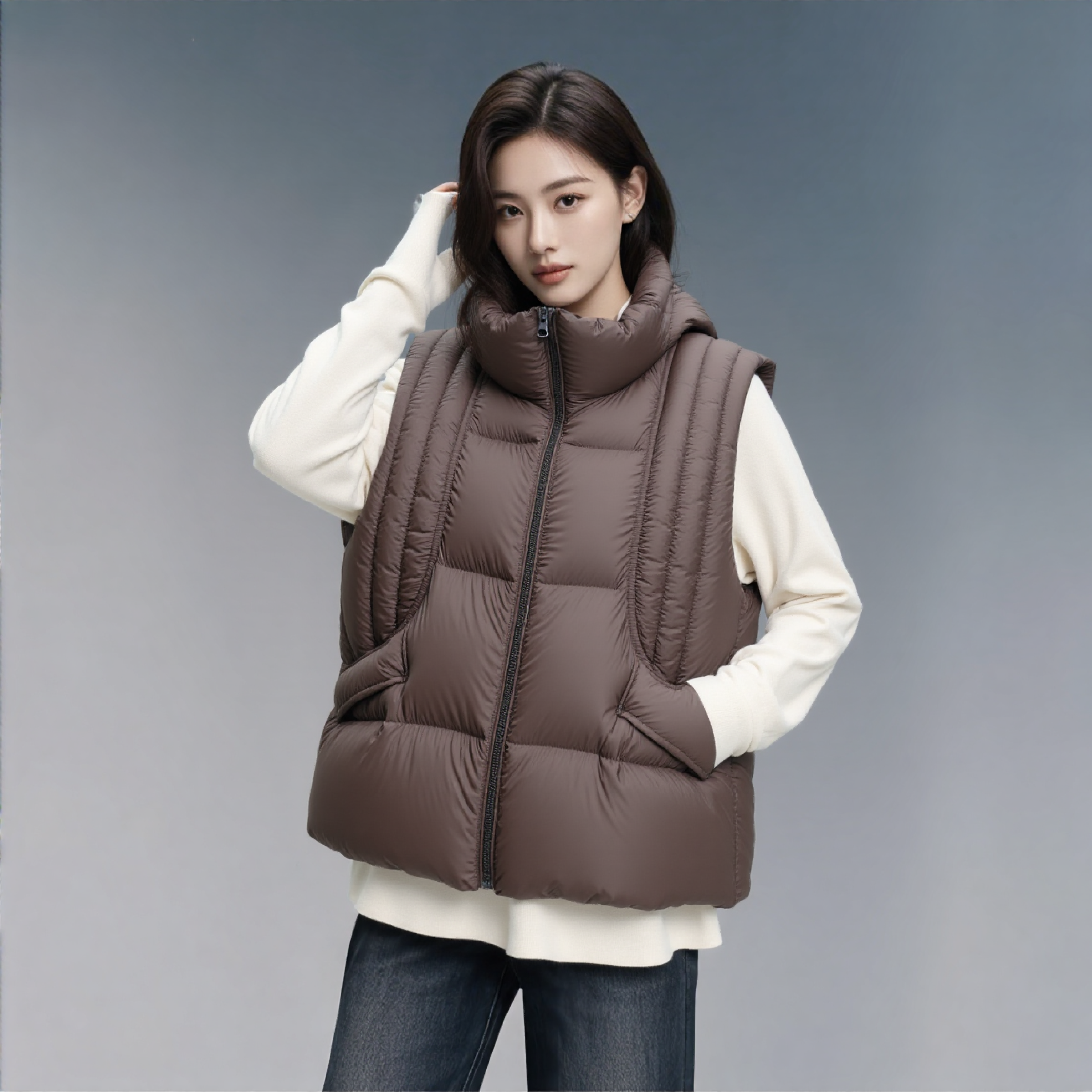 【小乐专享】泡芙云朵羽绒服马甲女宽松立领保暖外套YS-1868