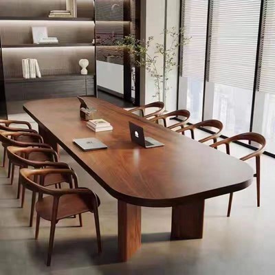 实木会议桌大板长桌胡桃木设计师大长条桌子培训办公工作电脑桌