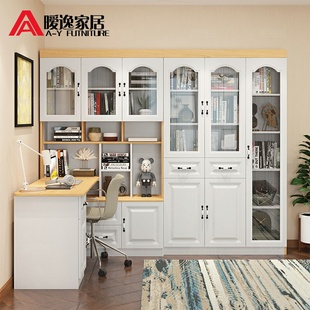 书房转角书柜书桌一体整墙电脑桌书架儿童学习桌学生写字桌组合柜