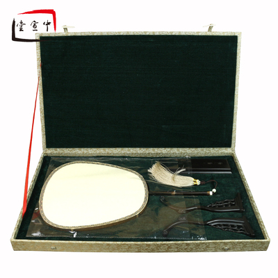 双面空白熟绢宫扇 紫竹宫扇书画宫廷扇苏扇带盒底座 礼品工艺扇子