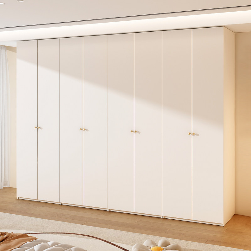定制实木欧松板衣柜家用卧室现代简约一门到顶奶油风主卧大衣橱