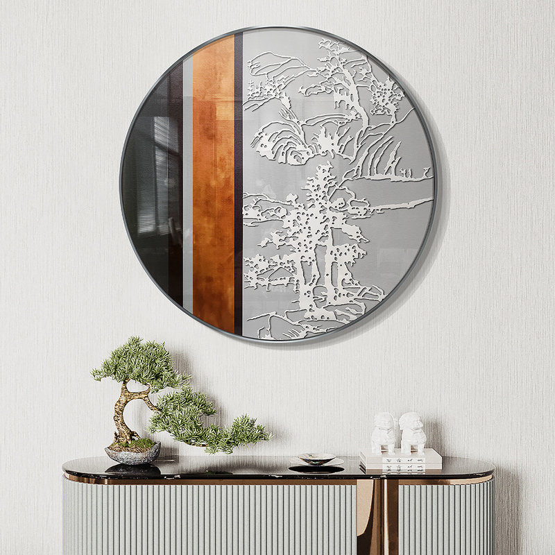 圆形抽象浮雕玄关挂画新中式卧室床头客厅装饰画现代轻奢餐厅壁画图片