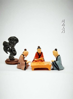 精品复古树脂对弈品茶古人摆件奇石山水盆景鱼缸沙盘微景造景装饰