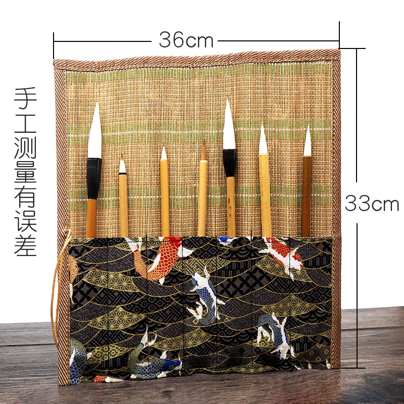 聚文堂古风竹制布袋笔帘毛笔专用笔袋装毛笔的竹笔帘毛笔卷笔帘