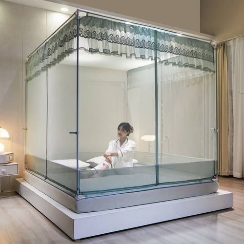 特密T型坐床蚊帐三开门全底防摔防蚊家用卧室宫廷蚊帐厚烤漆支架