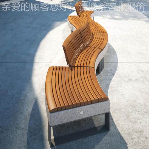 户外HCW312长椅防腐实木商业街广椅场商休场闲条座景观创意艺术椅