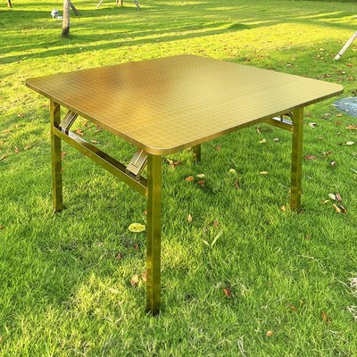 不锈钢折叠桌正方桌土豪金八仙桌节日喜庆小方桌简约餐桌连体饭桌