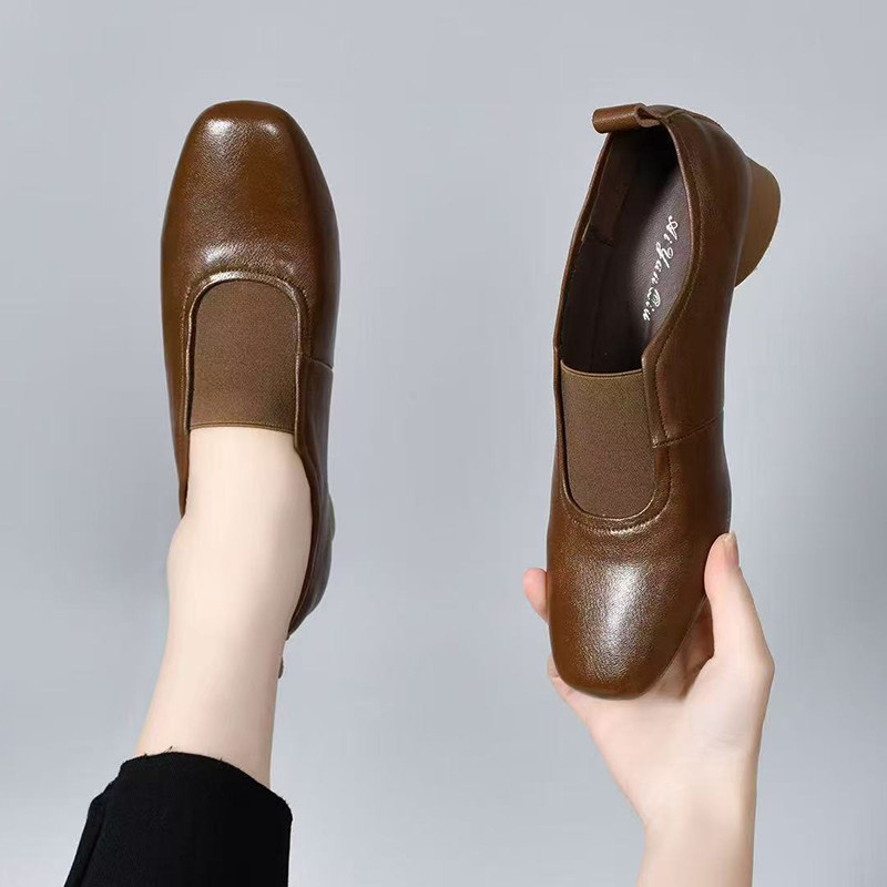 真皮深口单鞋女羊皮软底方头小皮鞋粗跟一脚蹬春秋季新款低跟女鞋,女鞋,深口单鞋,淘宝优惠券,粉丝福利购,淘宝优惠卷