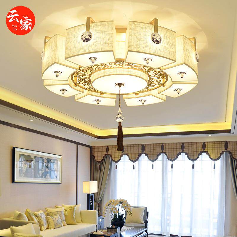 新中式古典布艺吸顶灯圆形禅意大气餐厅客厅大灯新房主卧室样板间