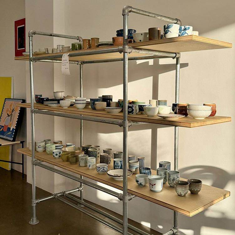 美式铁艺海洋板货架置物架复古书架收纳架精品展示架落地陈列架子