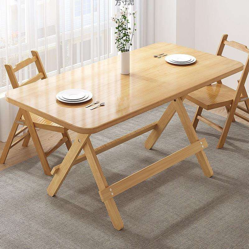 实木餐桌家用简易可折叠桌子长方形简约小户型客厅吃饭圆桌户外桌