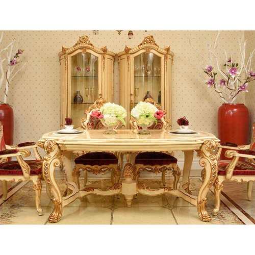 新古典实木雕花餐桌椅组合别墅欧式皮艺餐椅奢华法式宫廷餐台