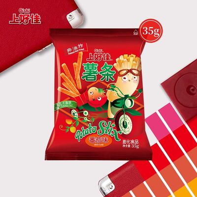 上好佳番茄味薯条整儿童怀旧零食35g薯片原味中包休闲零食