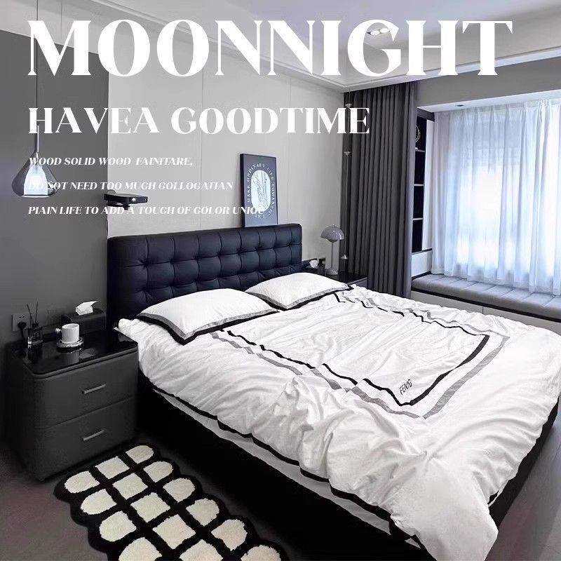 意式黑色极简现代皮艺床轻奢双人大床高端大气主卧1.8米双人婚床