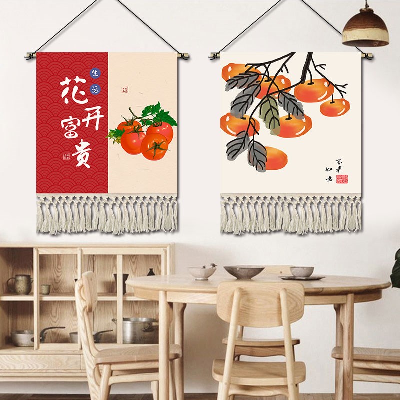 新中式吉祥挂画布艺民宿餐厅装饰画酒店火锅店挂布背景墙挂毯定制图片