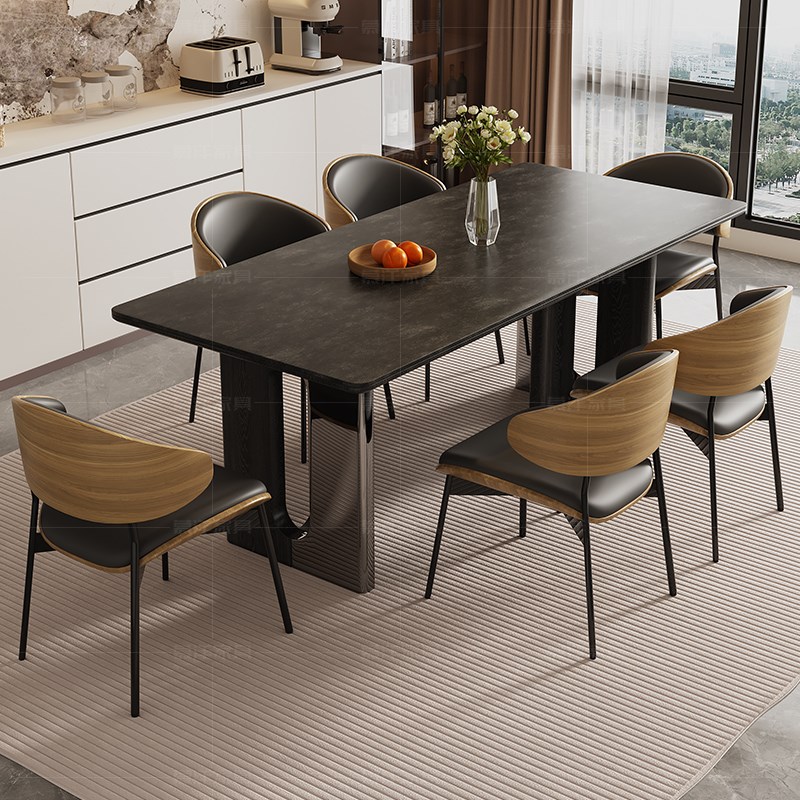 实木岩板餐桌椅组合现代简约2024新款中古风白蜡木客厅家用餐桌椅