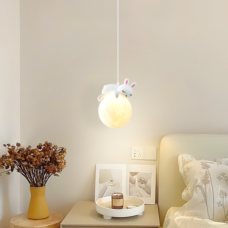 床头小吊灯现代简约2023新款男女孩儿童房主卧趴趴熊小兔子小吊灯