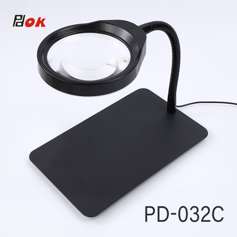 PDOK台式放大镜PD032C带灯老人用高清阅读手机维修焊接工作台灯A