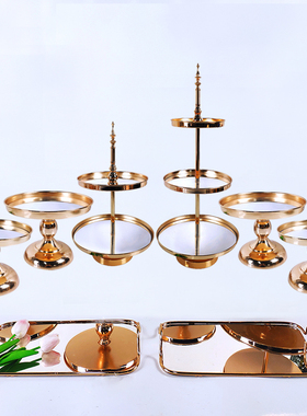 热销欧式婚庆道具铁艺蛋糕架家居装饰派对水晶托盘金属甜品摆设台