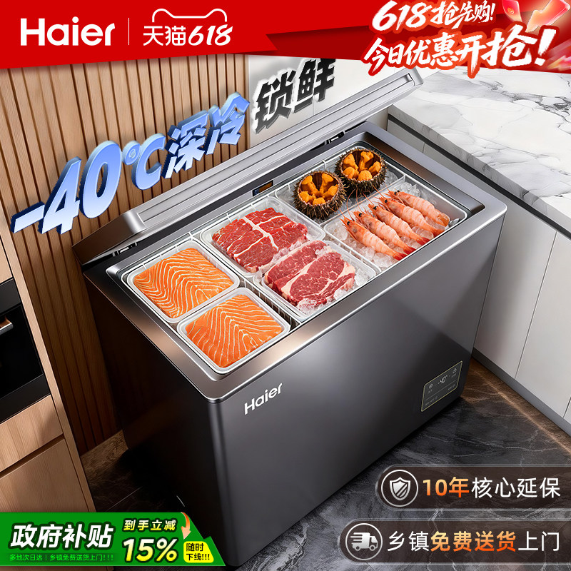 【新品】海尔冰柜家用冷冻小型100/200升一级变频冰箱冷藏低温柜