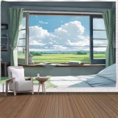 治愈系窗户风景挂布床头卧室背景墙装 饰背景布墙面遮丑出租屋画布