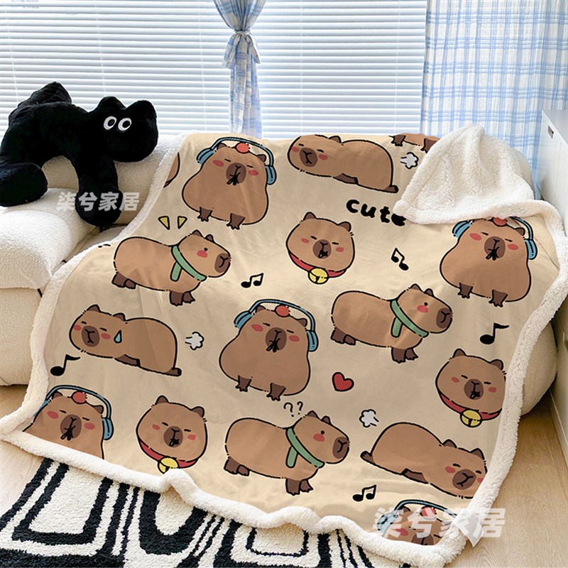 卡皮巴拉毛绒毯午睡披肩办公室盖毯儿童幼儿园午休毯可爱capybara