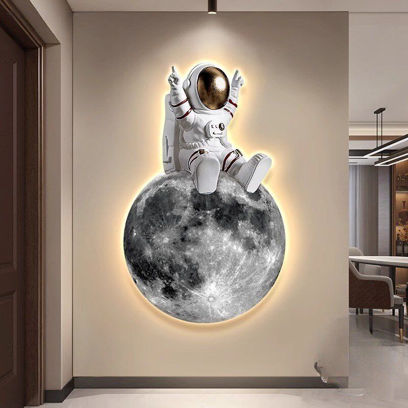 壁灯月球宇航员玄关高端装饰画儿童房LED男孩女孩卧室客厅灯光画