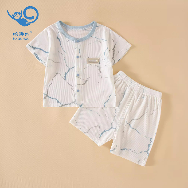 婴儿衣服夏季薄款分体空调服短袖短裤儿童睡衣男女宝宝哈衣套装