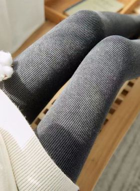 不起球秋冬打底裤女士加厚加绒深灰色蓄热保暖连脚踩脚裤袜竖条纹