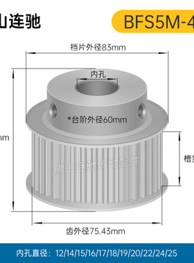 S5M48齿 同步带轮凸台 槽宽27 BF型 同步皮带轮齿轮铝 48S5M250-B