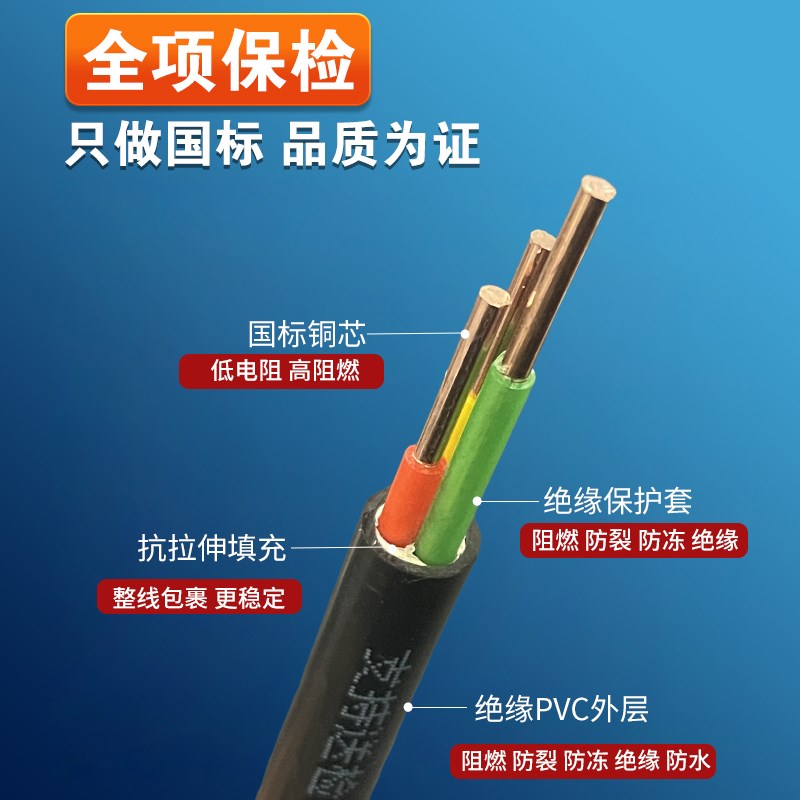国标三相四线YJV铜芯电缆线2/3/4/5芯1.5/2.5/4/6/10平方工程家装