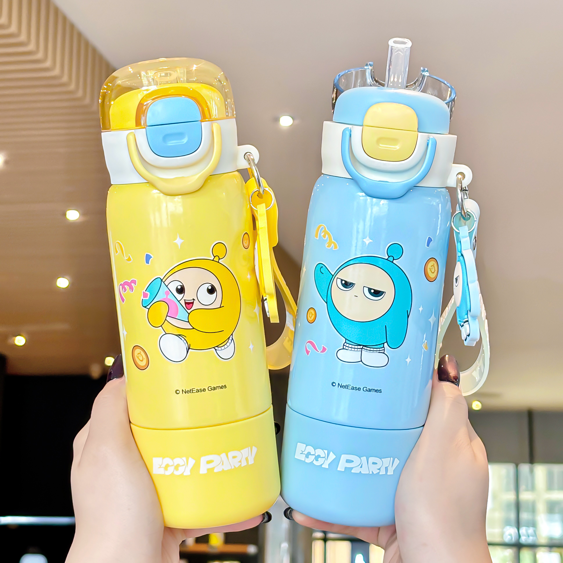 蛋仔派对儿童保温杯双饮吸管杯