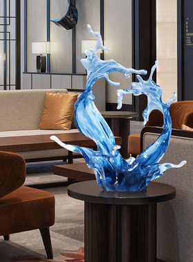 现代轻奢高档酒店大堂透明树脂雕塑浪花摆件客厅电视柜玄关装饰品