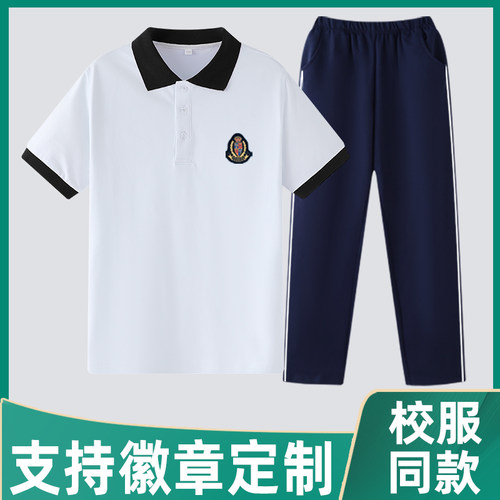 校服套装初中生夏季短袖小学生T恤polo衫夏装中学生定制班服