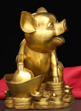 纯铜金猪摆件客厅装饰生肖猪办公室工艺礼品摆饰店铺公司开业礼品